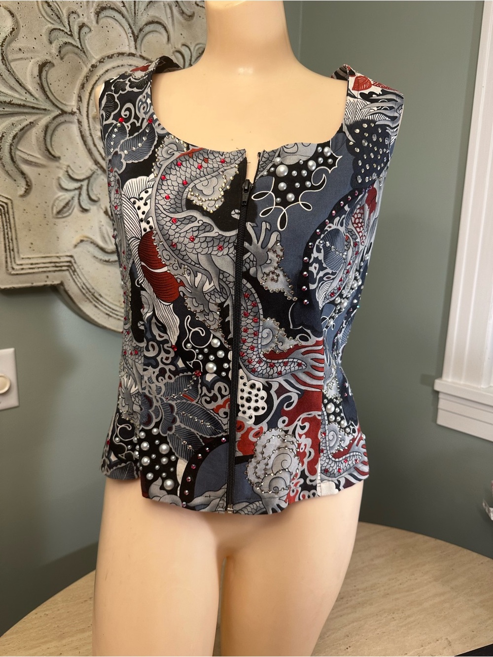 Custom Made Red Grey Vest Horsemanship Western Pleasure, Size XL/2XL